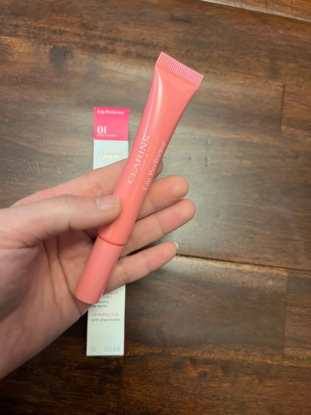 Clarins Lip Perfecter with Shea Butter in the Shade 01 Rose Shimmer new